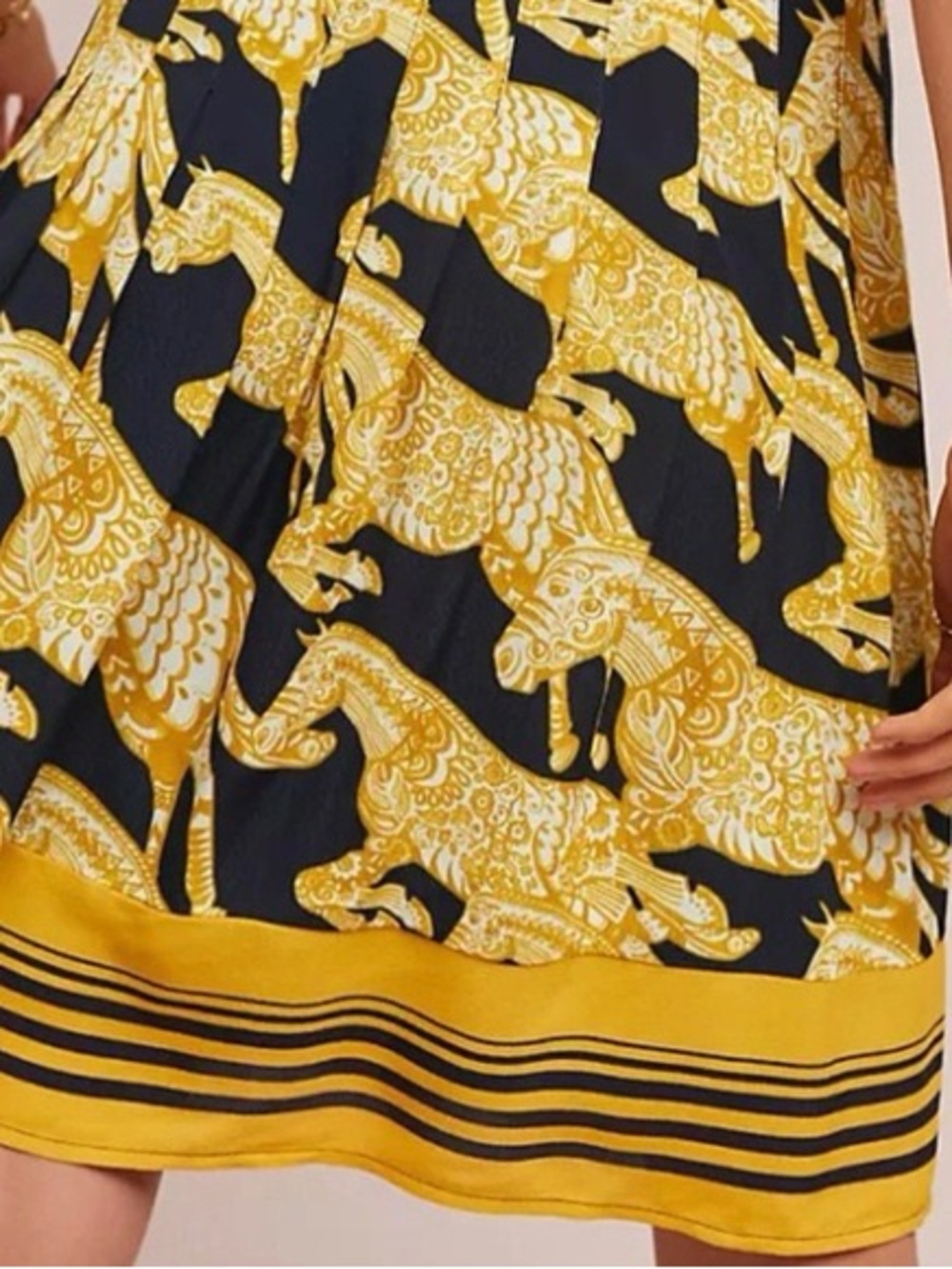 Anthropologie Maeve Navy and Gold Horse Print Skirt